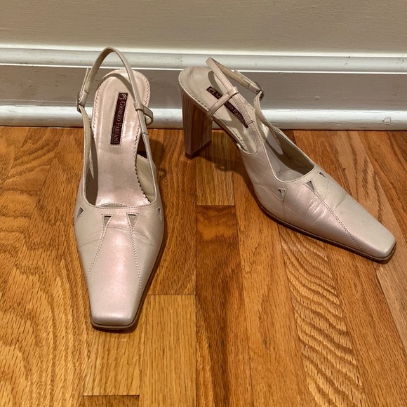 Giorgio Fabiano Leather Shiny Pink Slingback Heels - Picture 1 of 15